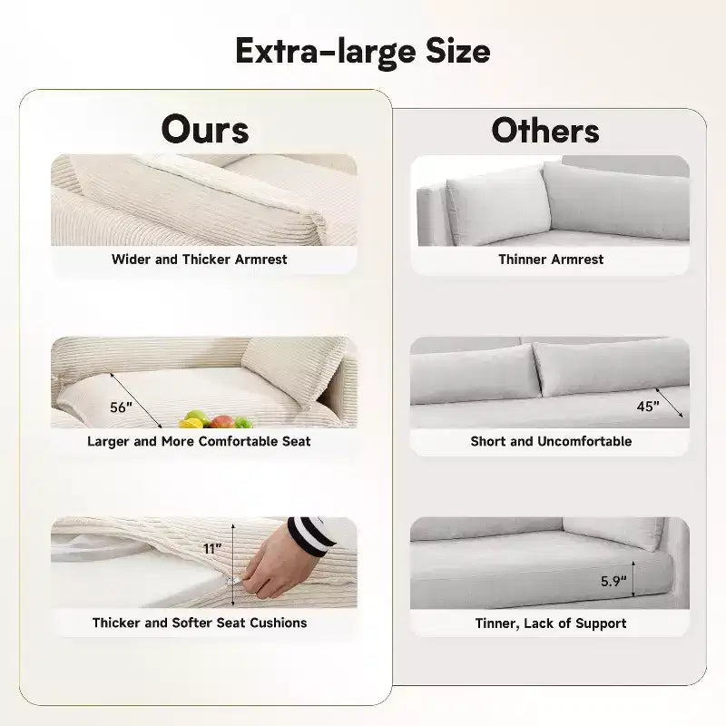 Canapé sectionnel moderne 4 pièces Likepay en velours côtelé de 284 cm de large avec ottoman
