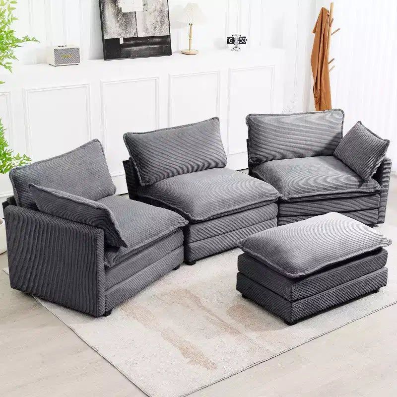 Canapé sectionnel moderne 4 pièces Likepay en velours côtelé de 284 cm de large avec ottoman