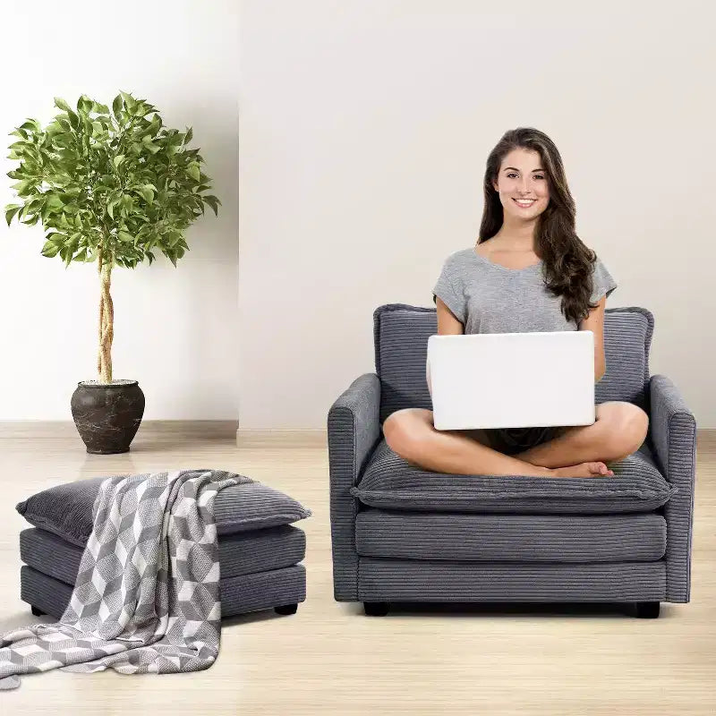 Canapé sectionnel moderne 4 pièces Likepay en velours côtelé de 284 cm de large avec ottoman