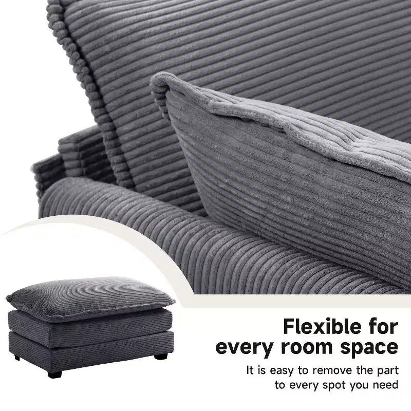 Canapé sectionnel moderne 4 pièces Likepay en velours côtelé de 284 cm de large avec ottoman