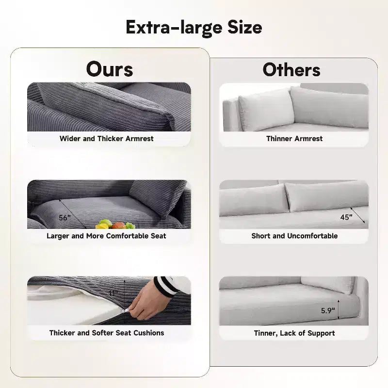 Canapé sectionnel moderne 4 pièces Likepay en velours côtelé de 284 cm de large avec ottoman