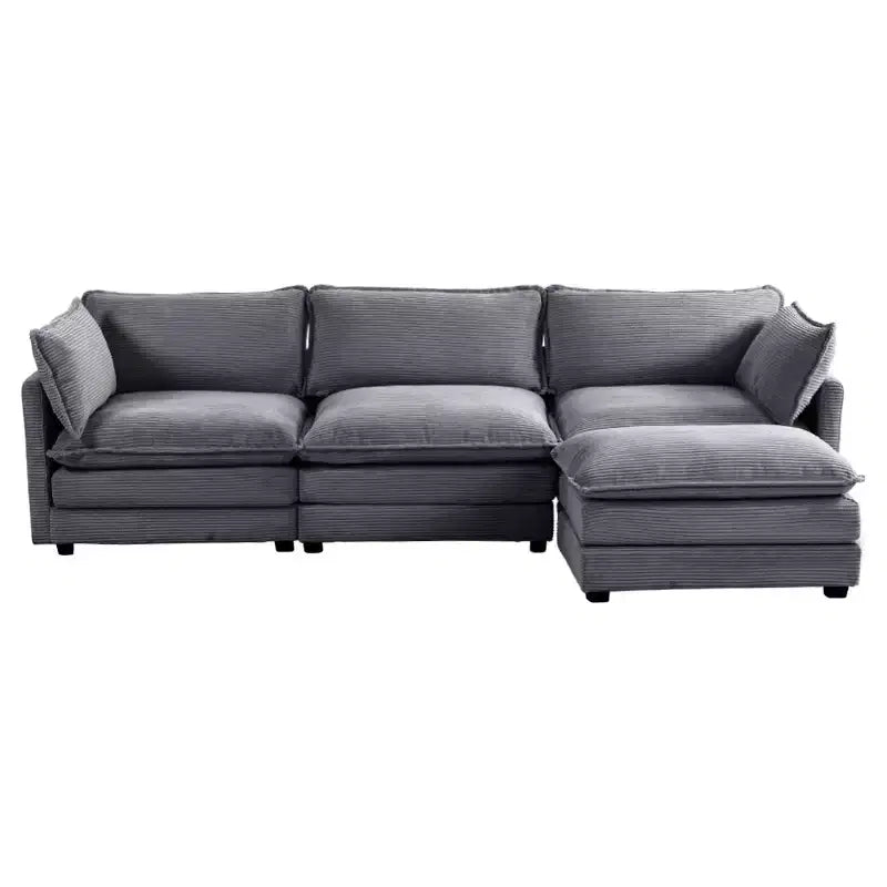 Canapé sectionnel moderne 4 pièces Likepay en velours côtelé de 284 cm de large avec ottoman