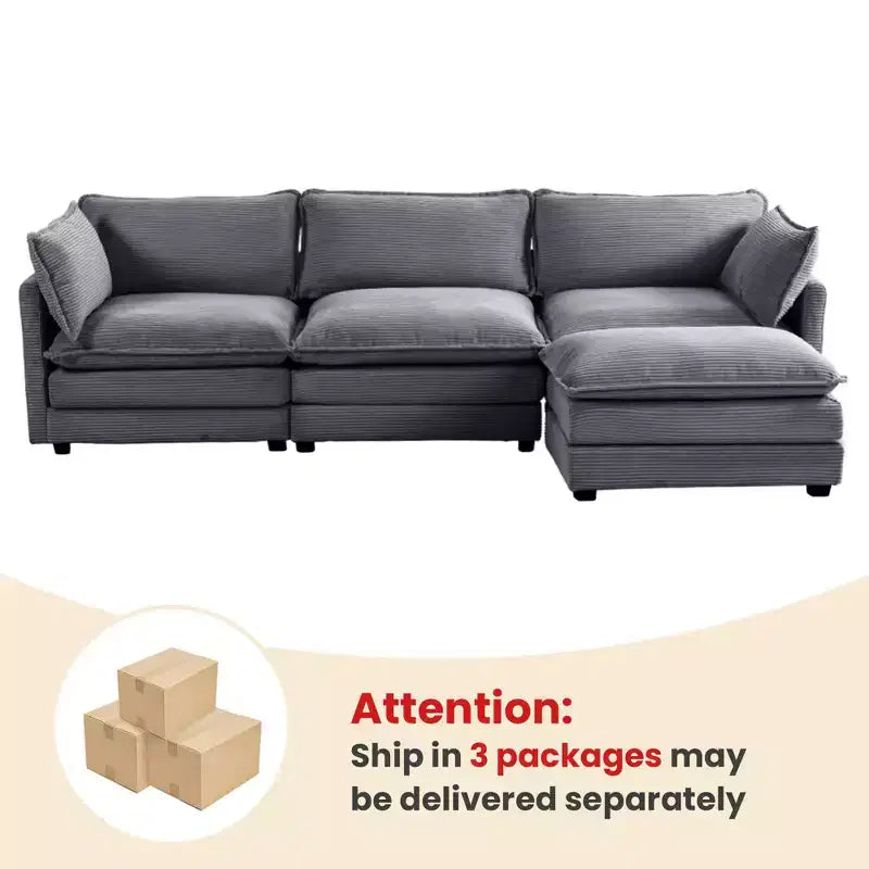 Canapé sectionnel moderne 4 pièces Likepay en velours côtelé de 284 cm de large avec ottoman