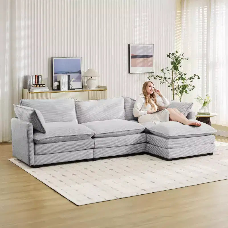 Canapé sectionnel moderne 4 pièces Likepay en velours côtelé de 284 cm de large avec ottoman