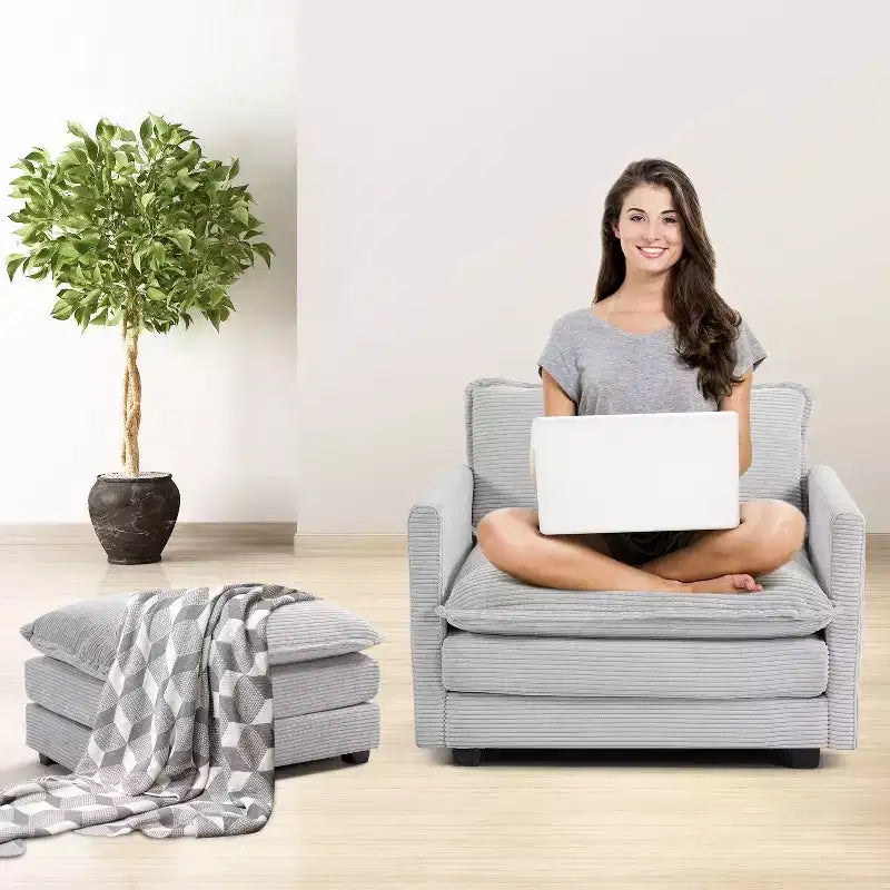 Canapé sectionnel moderne 4 pièces Likepay en velours côtelé de 284 cm de large avec ottoman