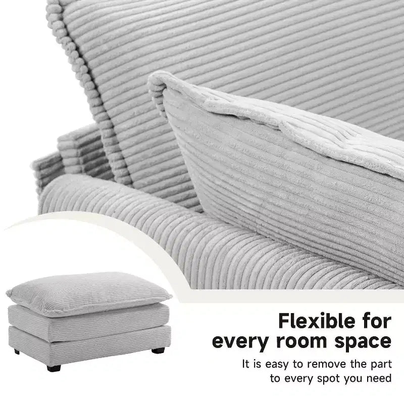 Canapé sectionnel moderne 4 pièces Likepay en velours côtelé de 284 cm de large avec ottoman