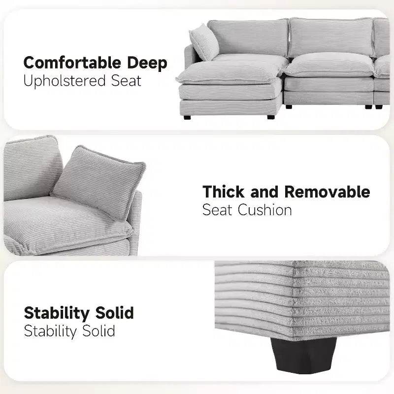 Canapé sectionnel moderne 4 pièces Likepay en velours côtelé de 284 cm de large avec ottoman