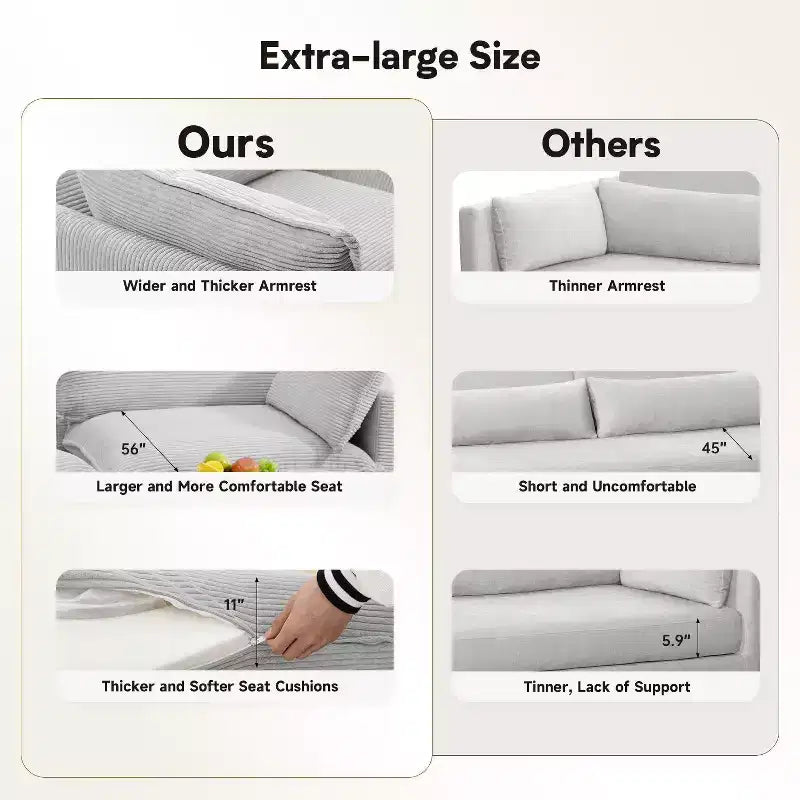 Canapé sectionnel moderne 4 pièces Likepay en velours côtelé de 284 cm de large avec ottoman
