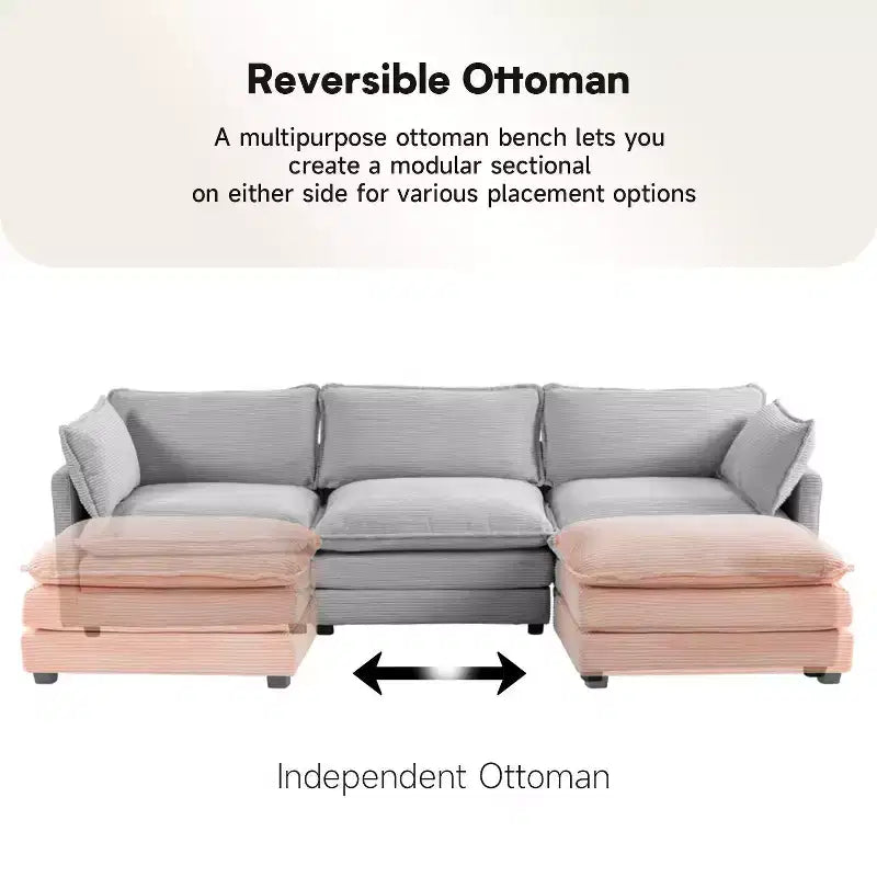 Canapé sectionnel moderne 4 pièces Likepay en velours côtelé de 284 cm de large avec ottoman