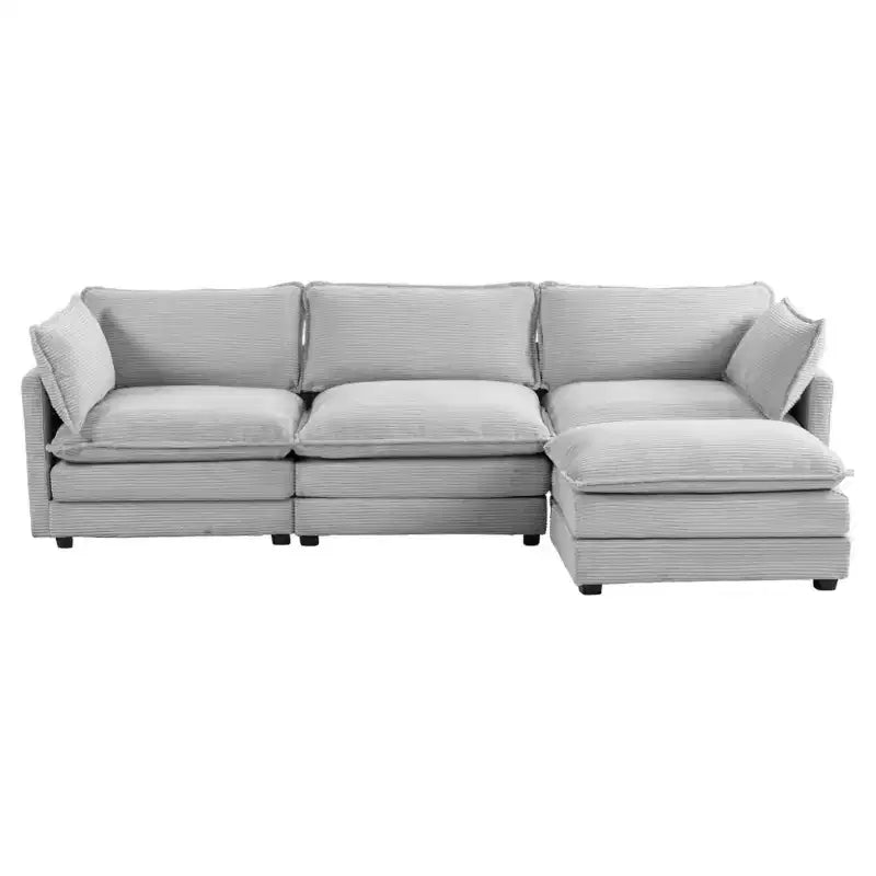 Canapé sectionnel moderne 4 pièces Likepay en velours côtelé de 284 cm de large avec ottoman