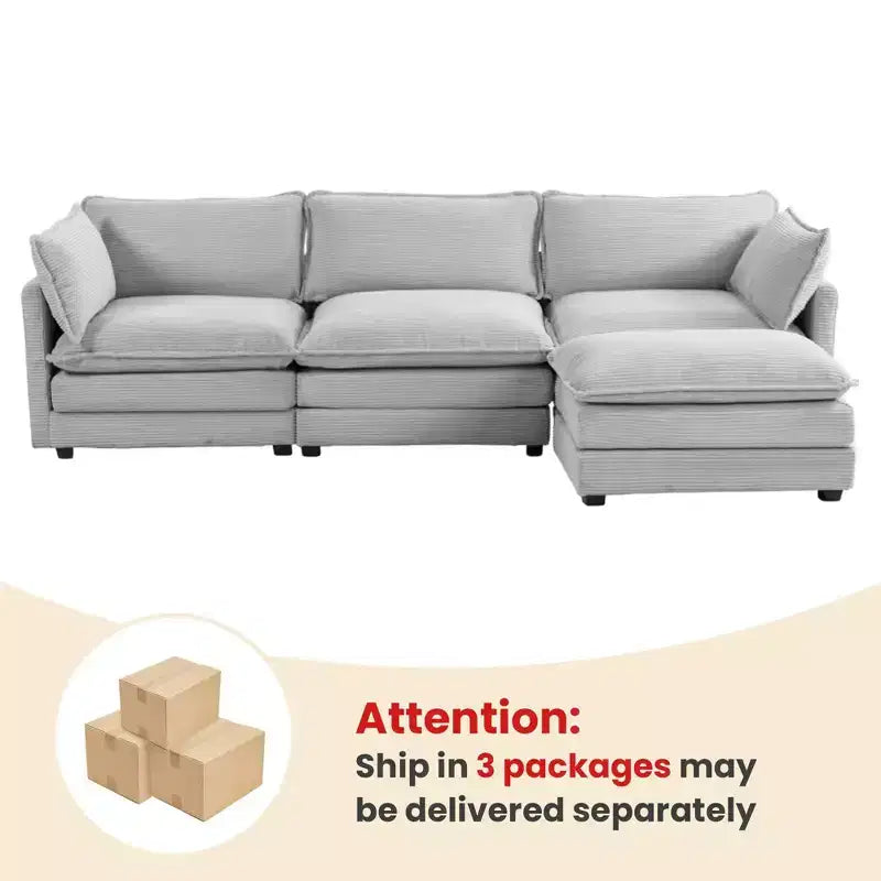 Canapé sectionnel moderne 4 pièces Likepay en velours côtelé de 284 cm de large avec ottoman