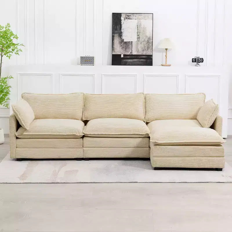 Canapé sectionnel moderne 4 pièces Likepay en velours côtelé de 284 cm de large avec ottoman