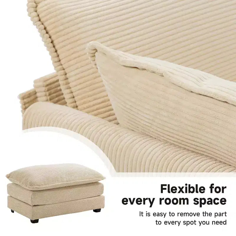 Canapé sectionnel moderne 4 pièces Likepay en velours côtelé de 284 cm de large avec ottoman