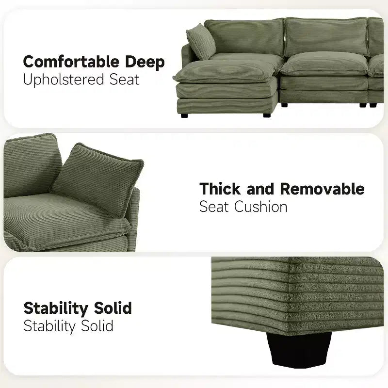 Canapé sectionnel moderne 4 pièces Likepay en velours côtelé de 284 cm de large avec ottoman