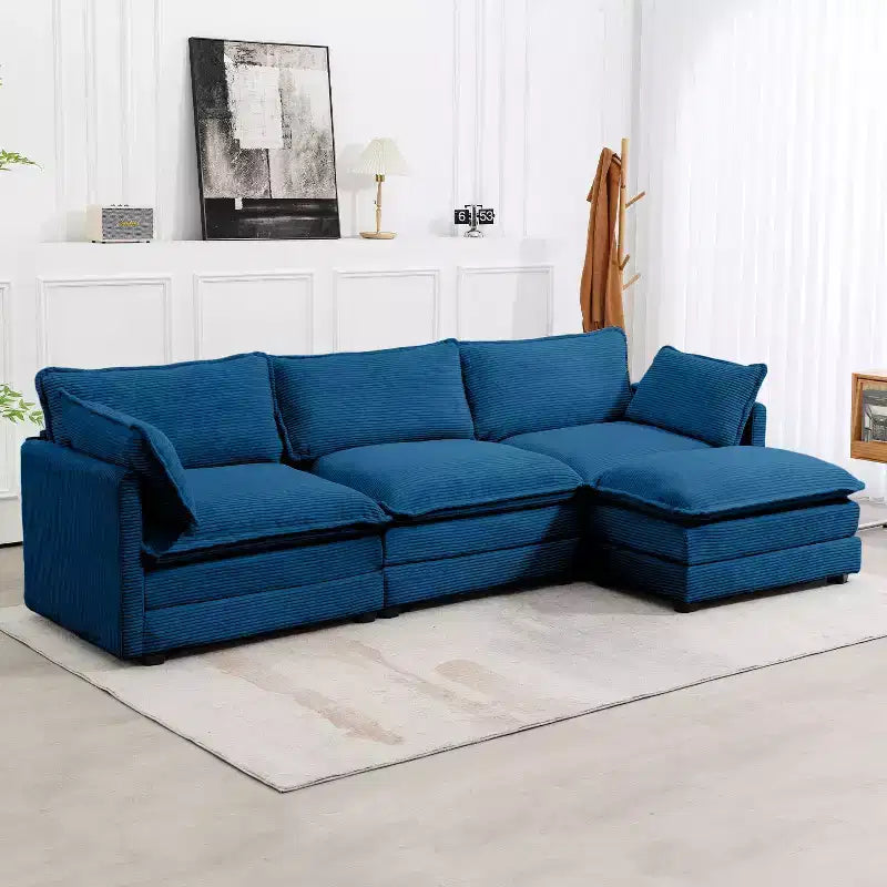 Canapé sectionnel moderne 4 pièces Likepay en velours côtelé de 284 cm de large avec ottoman