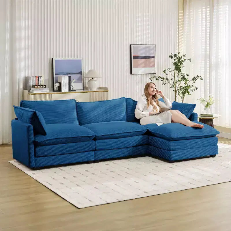 Canapé sectionnel moderne 4 pièces Likepay en velours côtelé de 284 cm de large avec ottoman