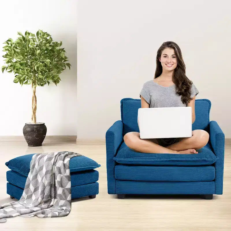 Canapé sectionnel moderne 4 pièces Likepay en velours côtelé de 284 cm de large avec ottoman
