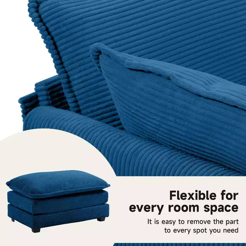 Canapé sectionnel moderne 4 pièces Likepay en velours côtelé de 284 cm de large avec ottoman