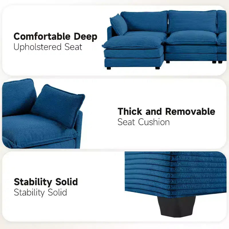 Canapé sectionnel moderne 4 pièces Likepay en velours côtelé de 284 cm de large avec ottoman