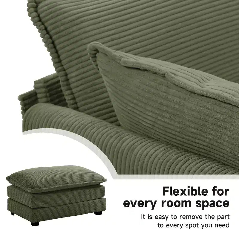 Canapé sectionnel moderne 4 pièces Likepay en velours côtelé de 284 cm de large avec ottoman