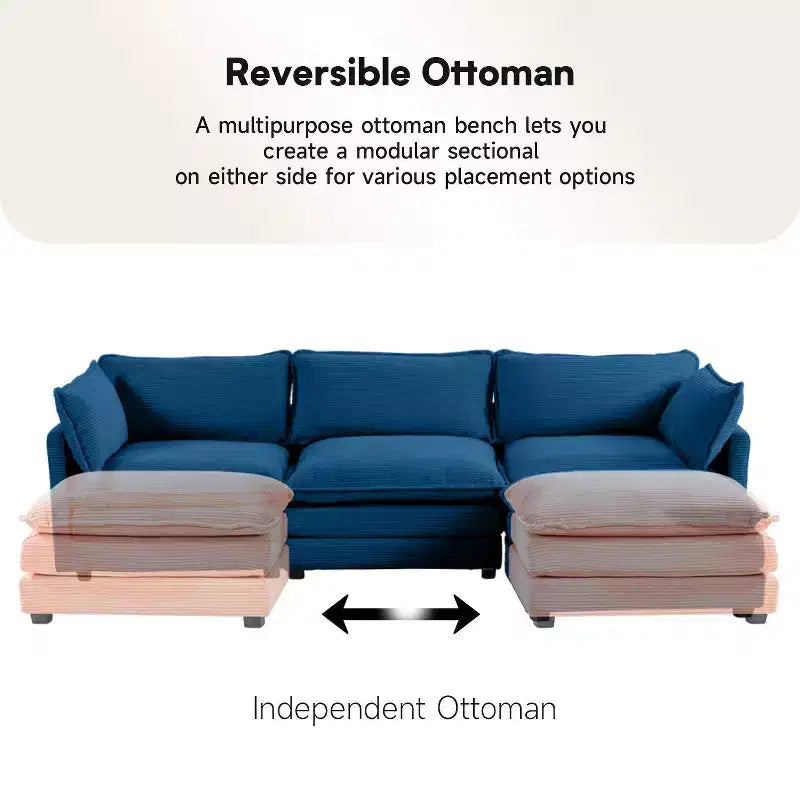 Canapé sectionnel moderne 4 pièces Likepay en velours côtelé de 284 cm de large avec ottoman