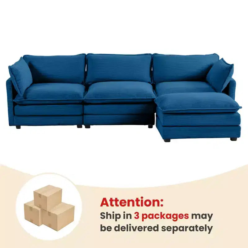 Canapé sectionnel moderne 4 pièces Likepay en velours côtelé de 284 cm de large avec ottoman