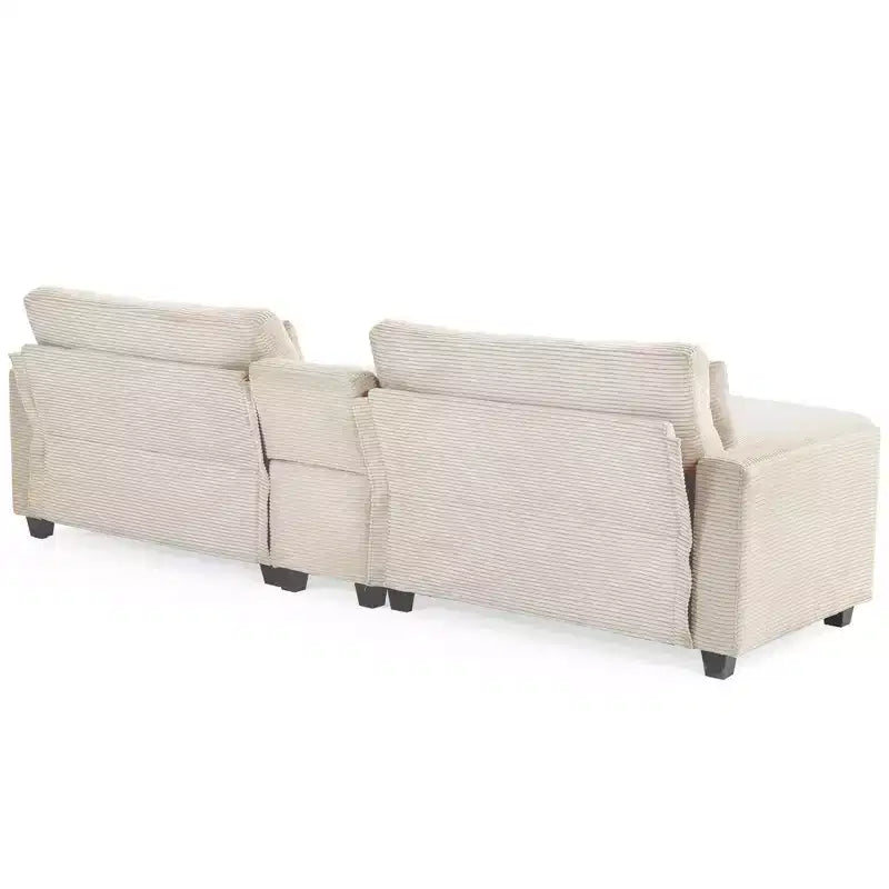 Hyleory Canapé d'angle en velours côtelé 3 places de 284 cm avec pouf pour salon