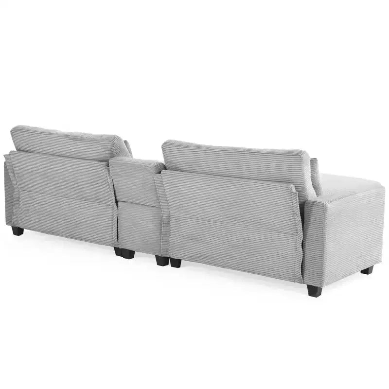 Hyleory Canapé d'angle en velours côtelé 3 places de 284 cm avec pouf pour salon
