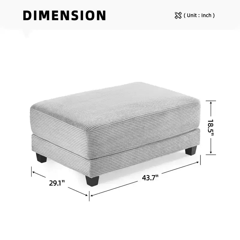 Hyleory Canapé d'angle en velours côtelé 3 places de 284 cm avec pouf pour salon