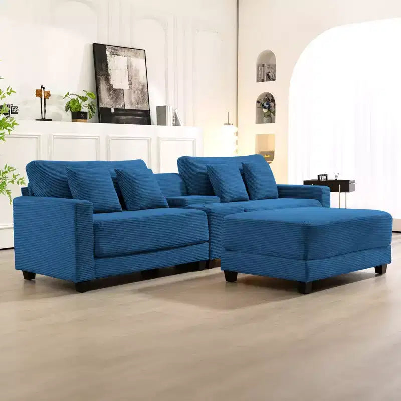 Hyleory Canapé d'angle en velours côtelé 3 places de 284 cm avec pouf pour salon