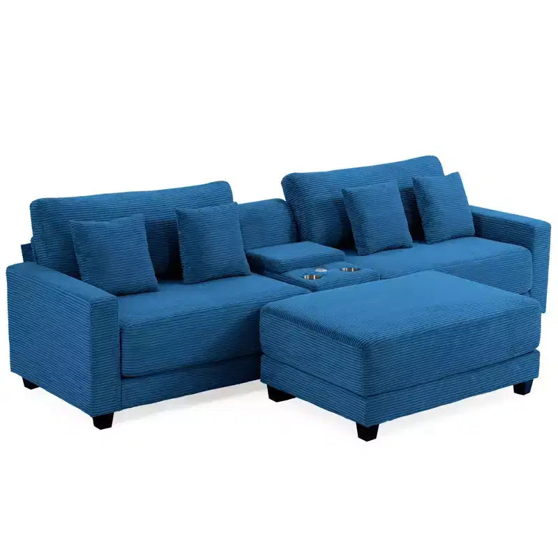 Hyleory Canapé d'angle en velours côtelé 3 places de 284 cm avec pouf pour salon