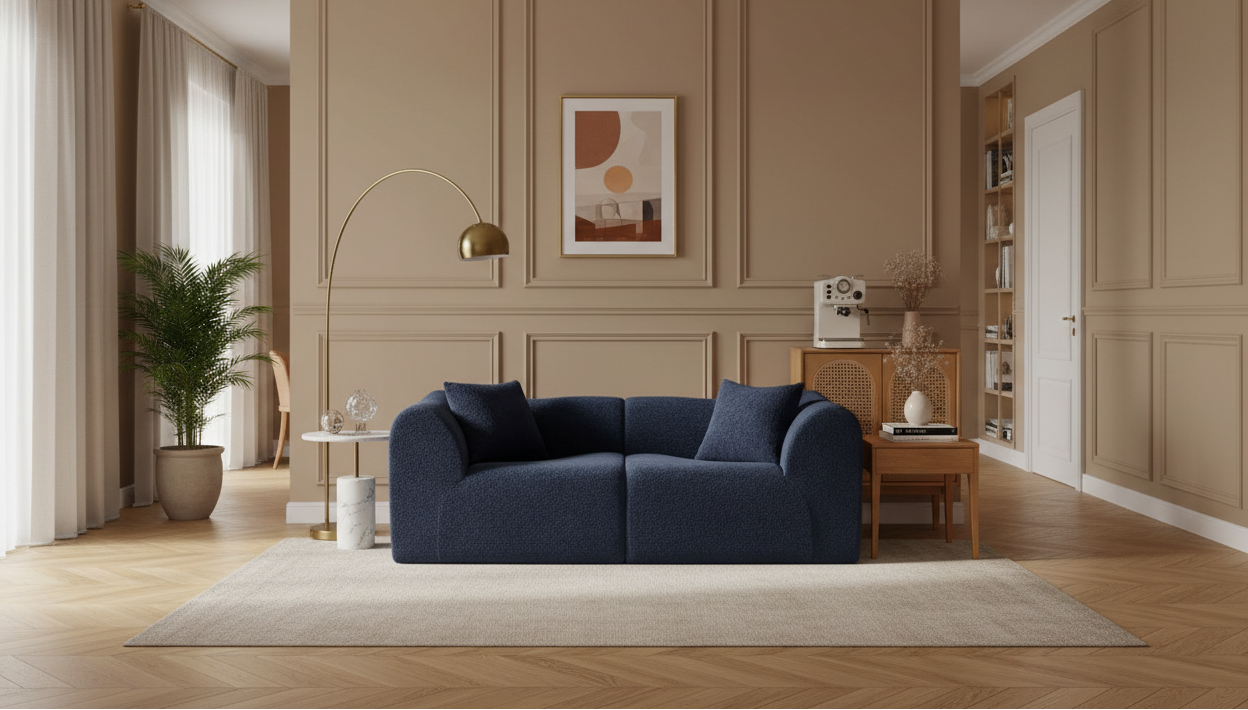 Navy Blue Boucle Loveseat – Homepage Banner